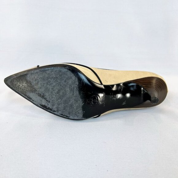 CHANEL Vintage Beige Black Kitten Heels Pumps $1200 - Picture 7 of 11